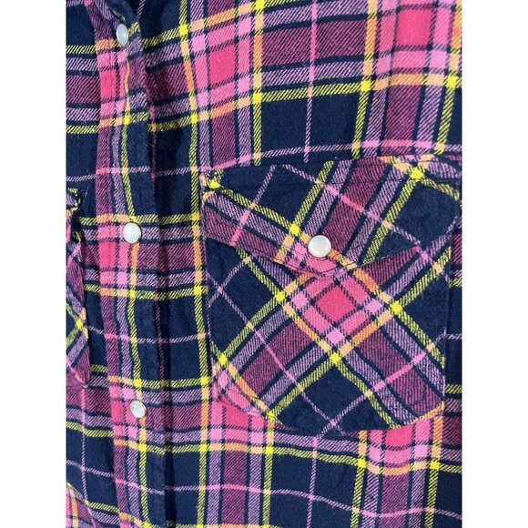 Wilful Wear Women’s Large Long Sleeve Pink Plaid Cotton Snap Front Shirt - Picture 3 of 9